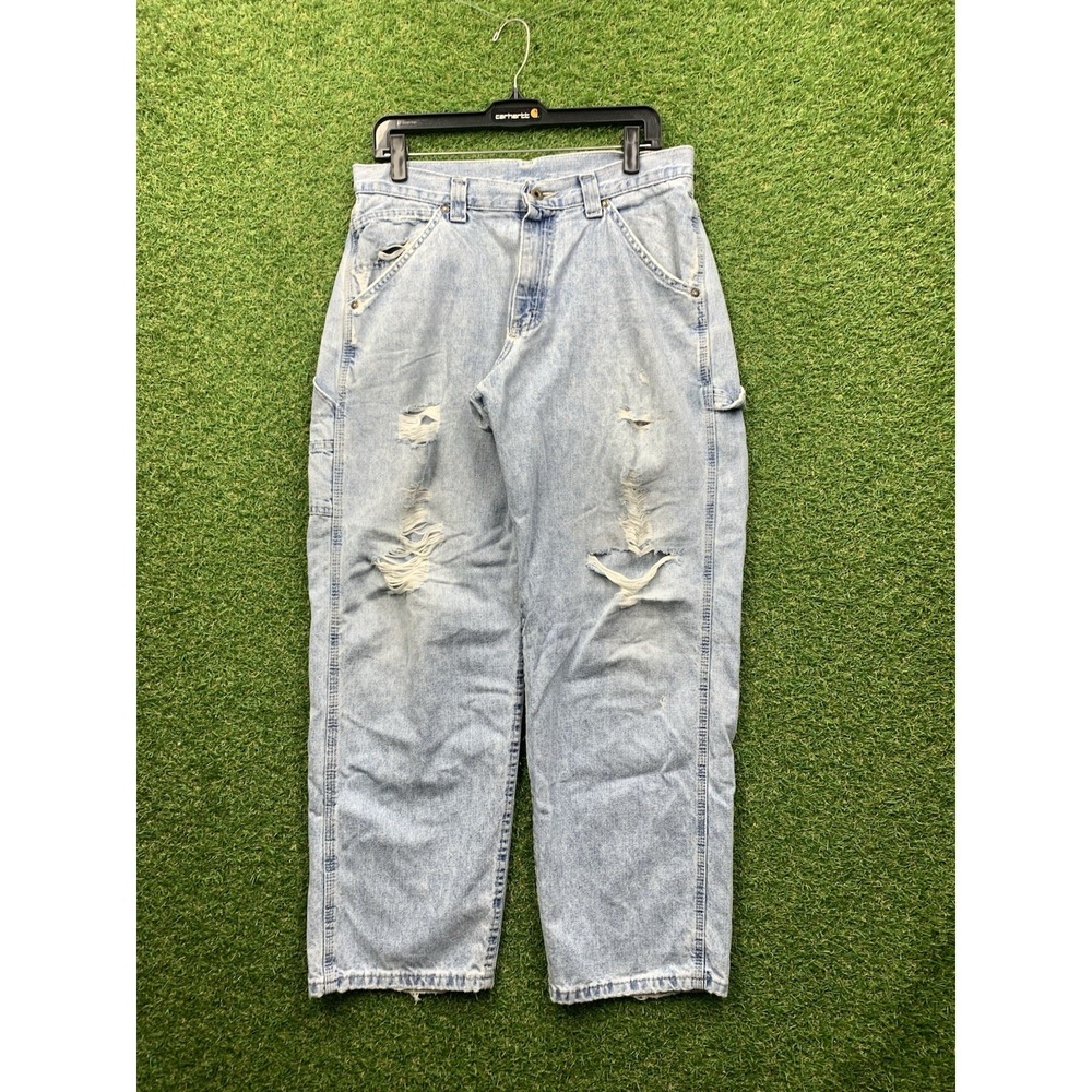 Vintage Lee Carpenter Jeans Mens 30x29 Baggy Straight Leg Light Wash Grunge y2k